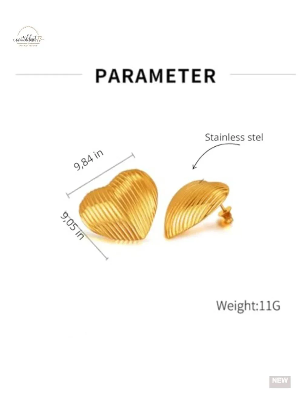 Large Puffy Heart Chunky Stud Statement Earrings, Geometric Vintage Gold Stud